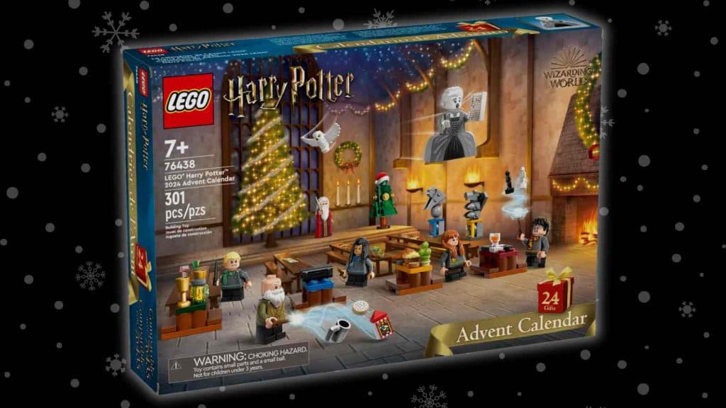 The LEGO Harry Potter Advent Calendar 2024 on a snow background