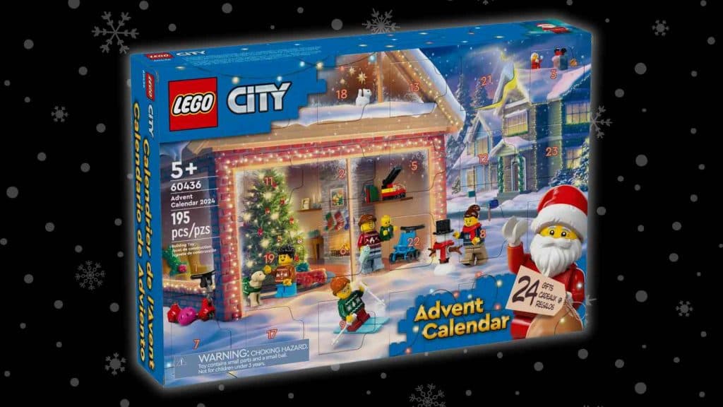 The LEGO City Advent Calendar 2024 on a snow background