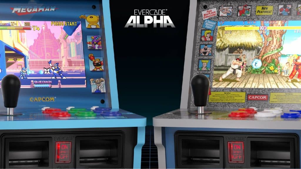 Evercade Alpha arcade cabinets, front view