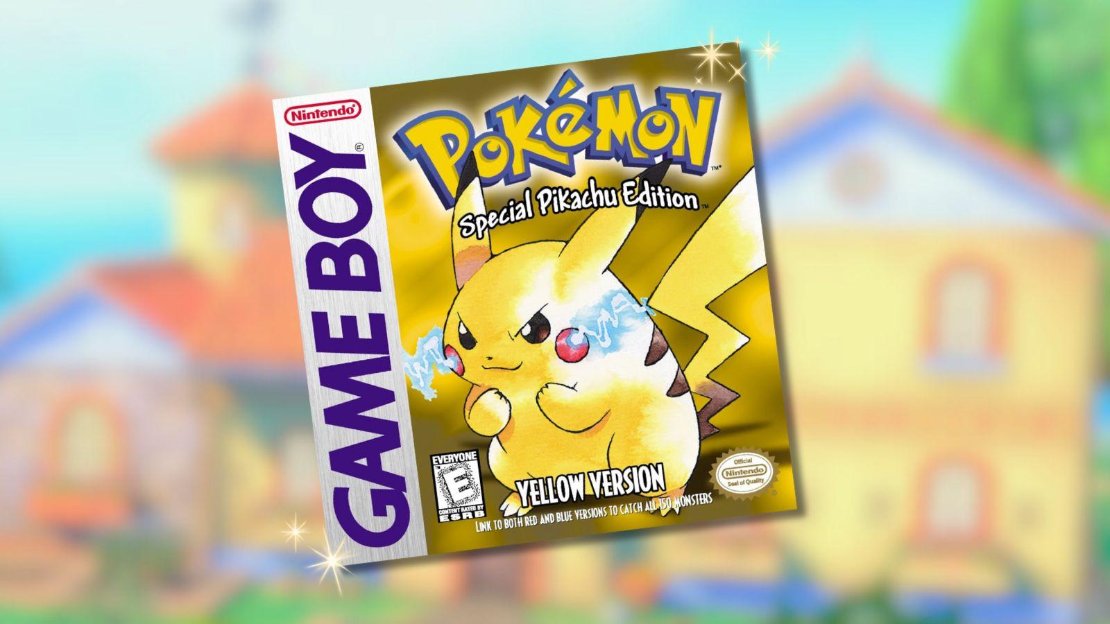 Pokemon Yellow cover with Scarlet & Violet video game background.
