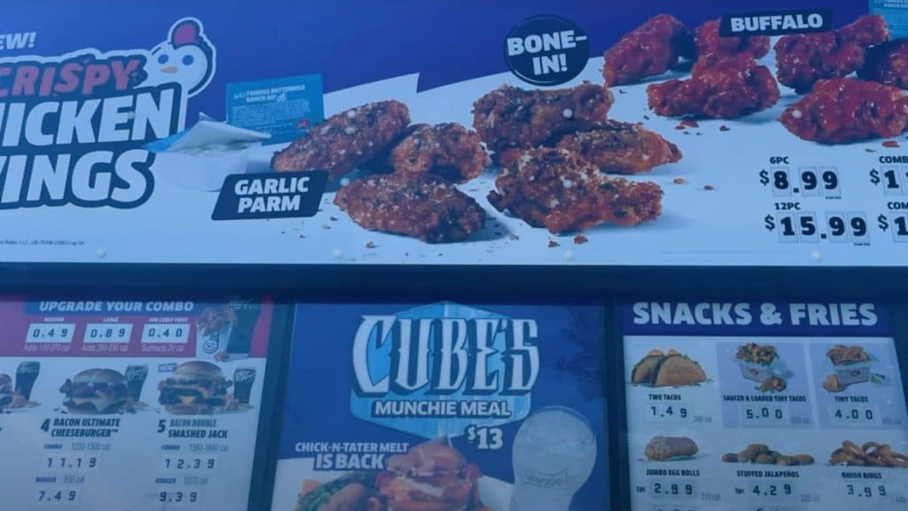 Jack In The Box menu with chicken wings available