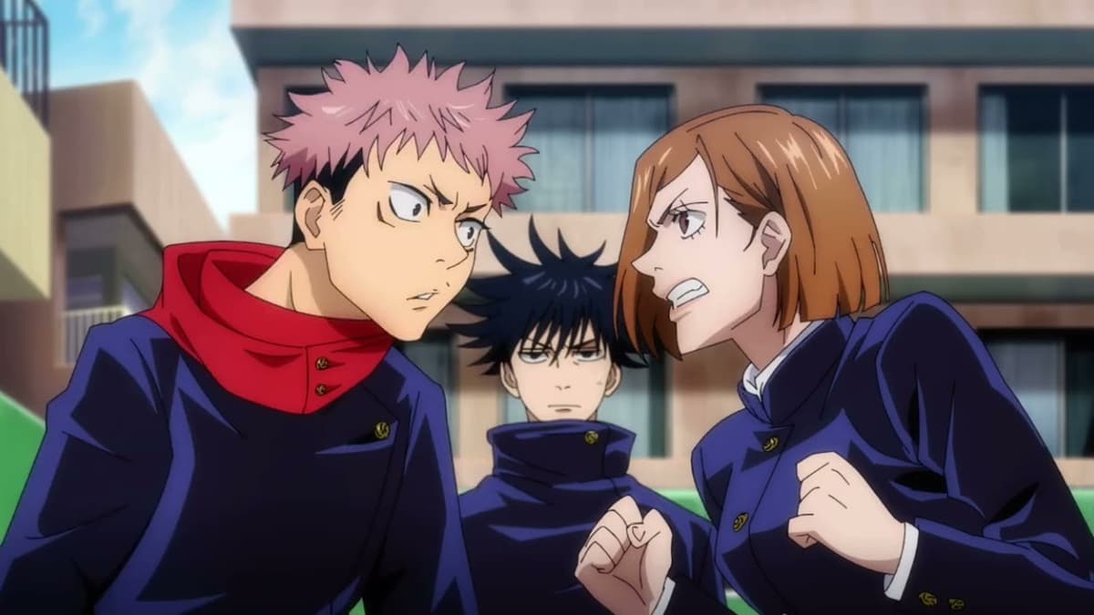 Yuji Itadori, Megumi Fushiguro, and Nobara Kugisaki in Jujutsu Kaisen anime