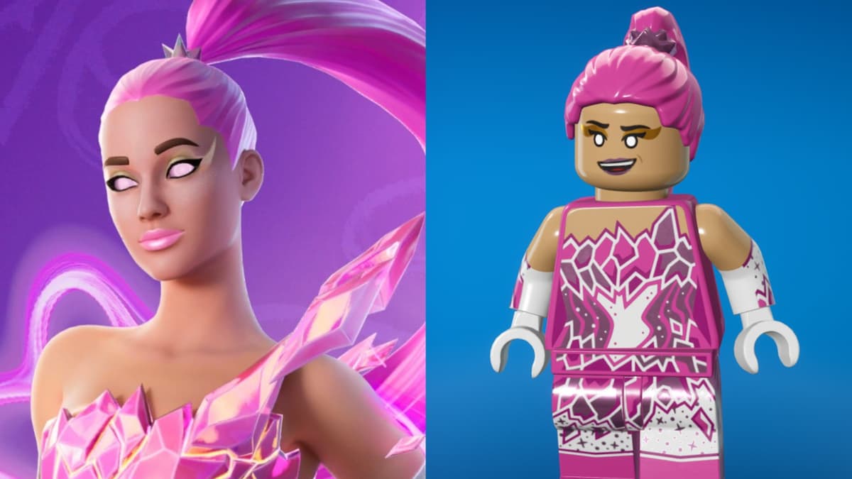 A screenshot featuring the Rosy Rift Goddess skin Ariana in Fortnite.