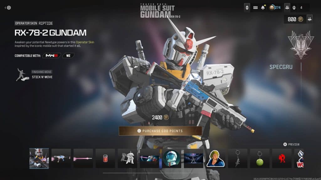 MW3 RX-78-2 Gundam skin