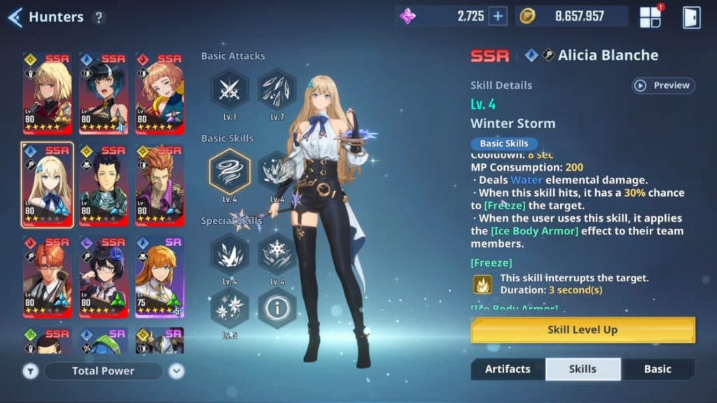 Solo Leveling: Arise best skills for Alicia Blanche.