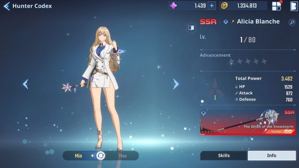 Alica Blanche hunter stats in Solo Leveling: Arise.