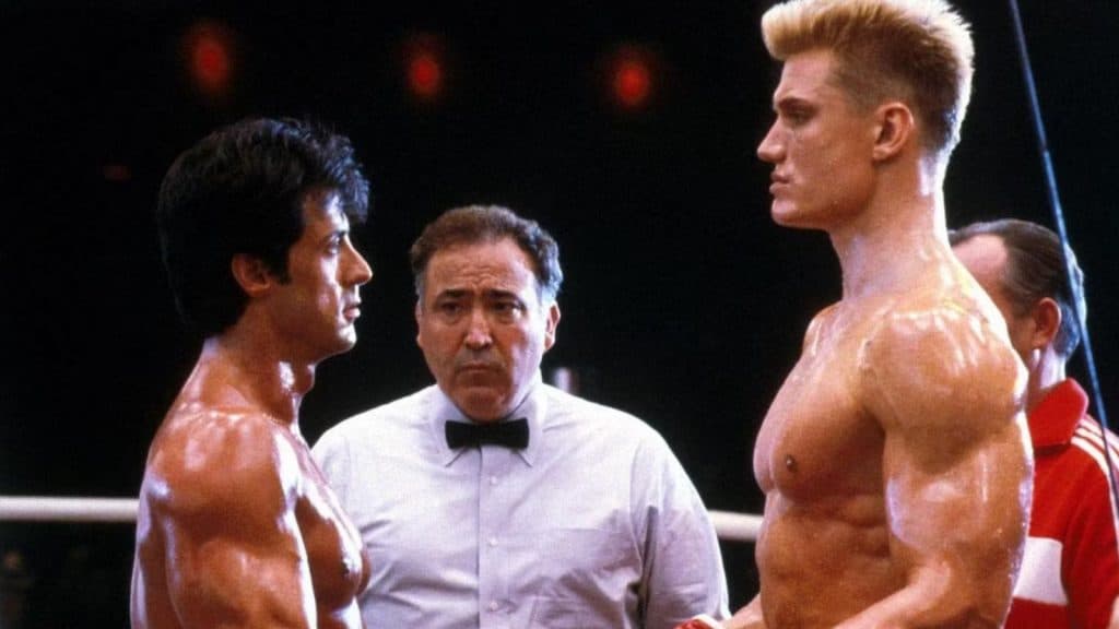 Sylvester Stallone and Dolph Lundgren in Rocky 4