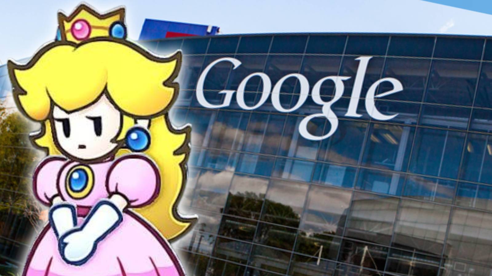 Image of Princess Peach from Paper Mario: The Thousand-Year Door looking at the Google HQ.