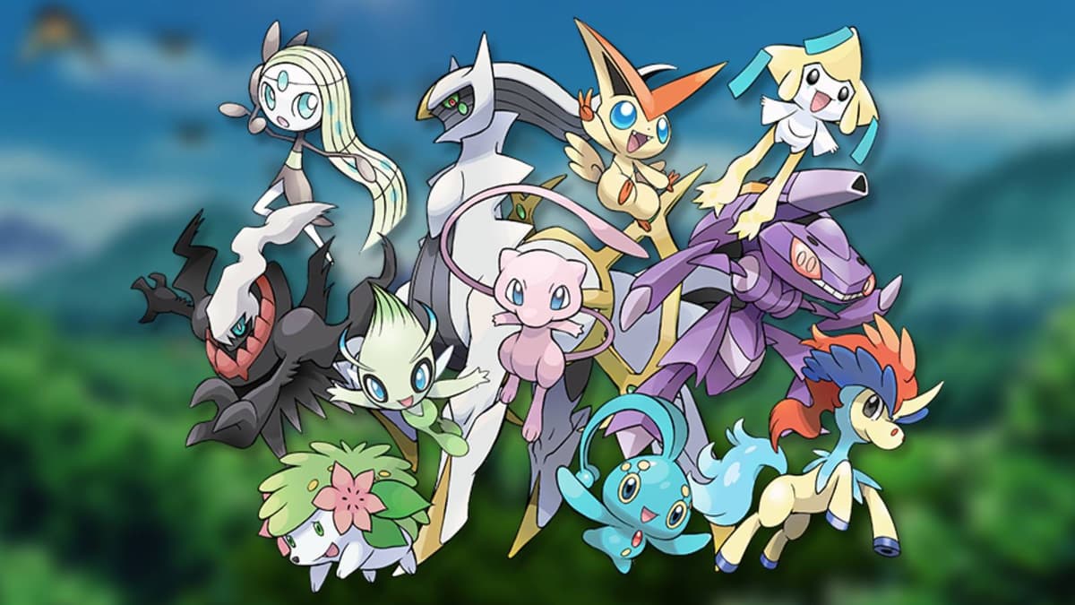 Key art shows several mythical Pokemon