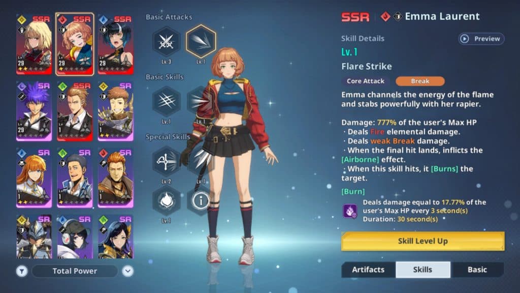 Emma Laurent skills in Solo Leveling: Arise