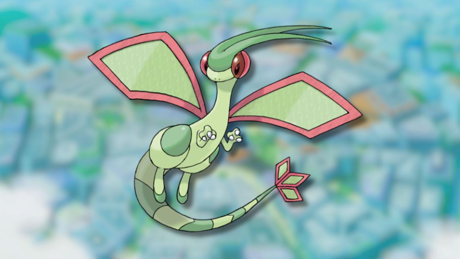 Flygon Pokemon with Lumiose City background.a