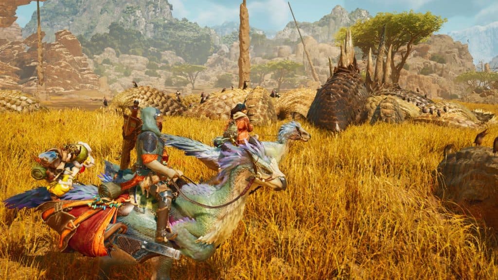 Monster Hunter Wilds player riding a Seikret