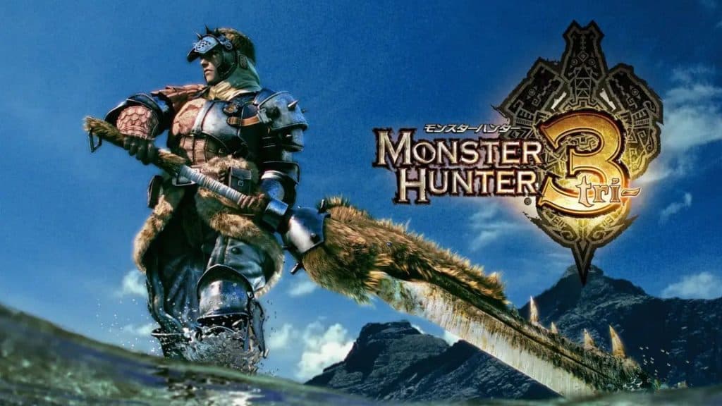 Monster Hunter Tri hunter with a Great Sword in the sea