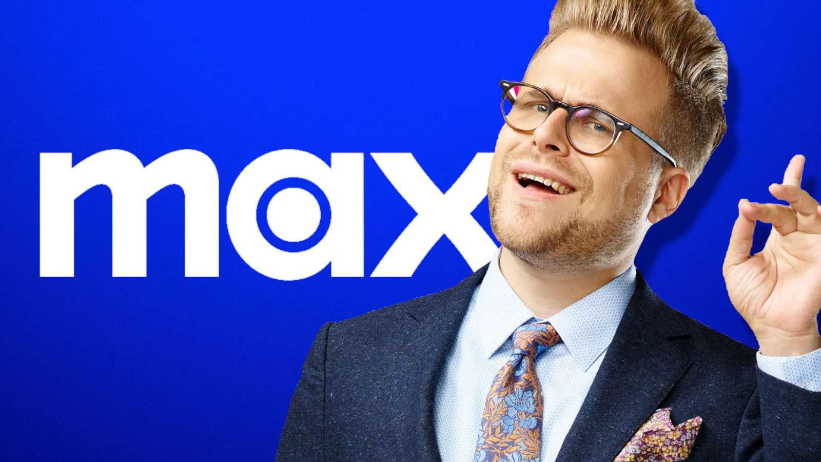 Adam Conover with the Max logo