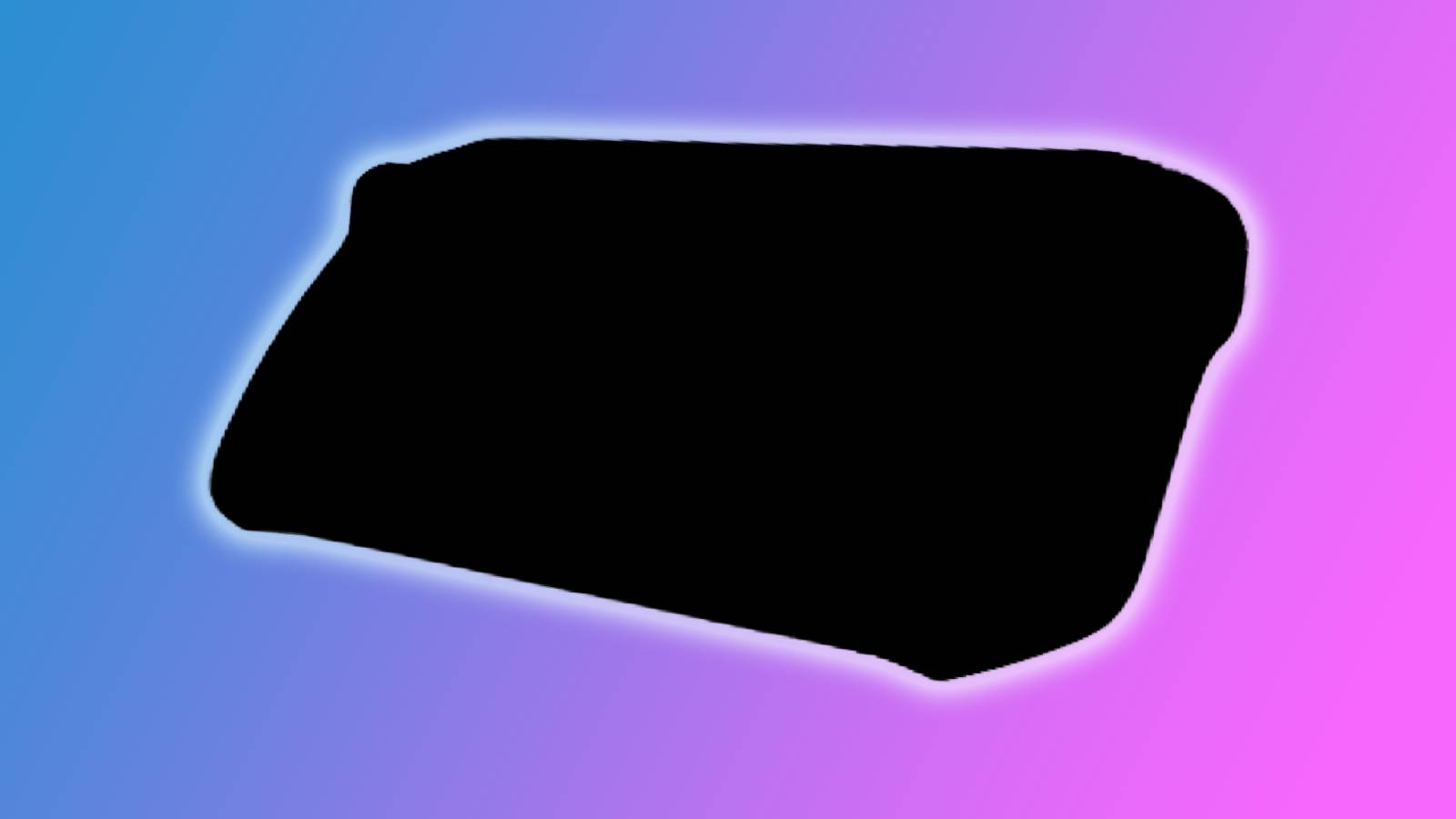 A darkened silhouette of the MSI Claw on a blue and pink background.