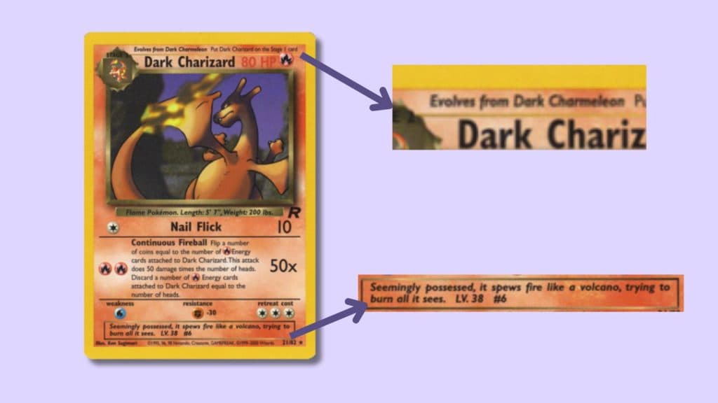 Breakdown of Dark Charizard Pokemon card.