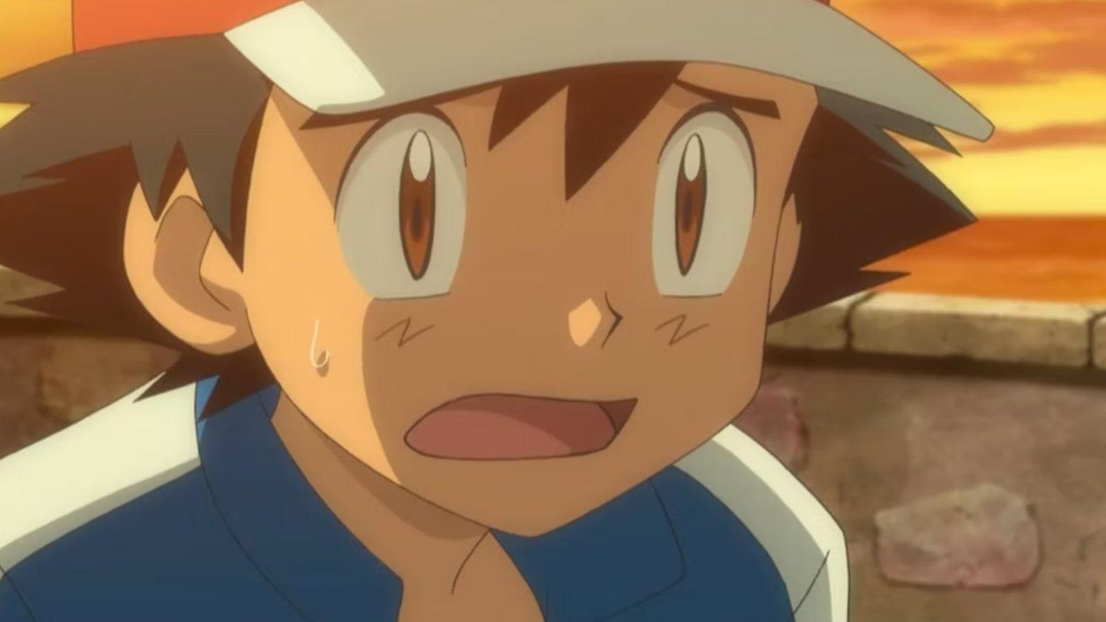 Worried Ash Ketchum from Pokemon anime.