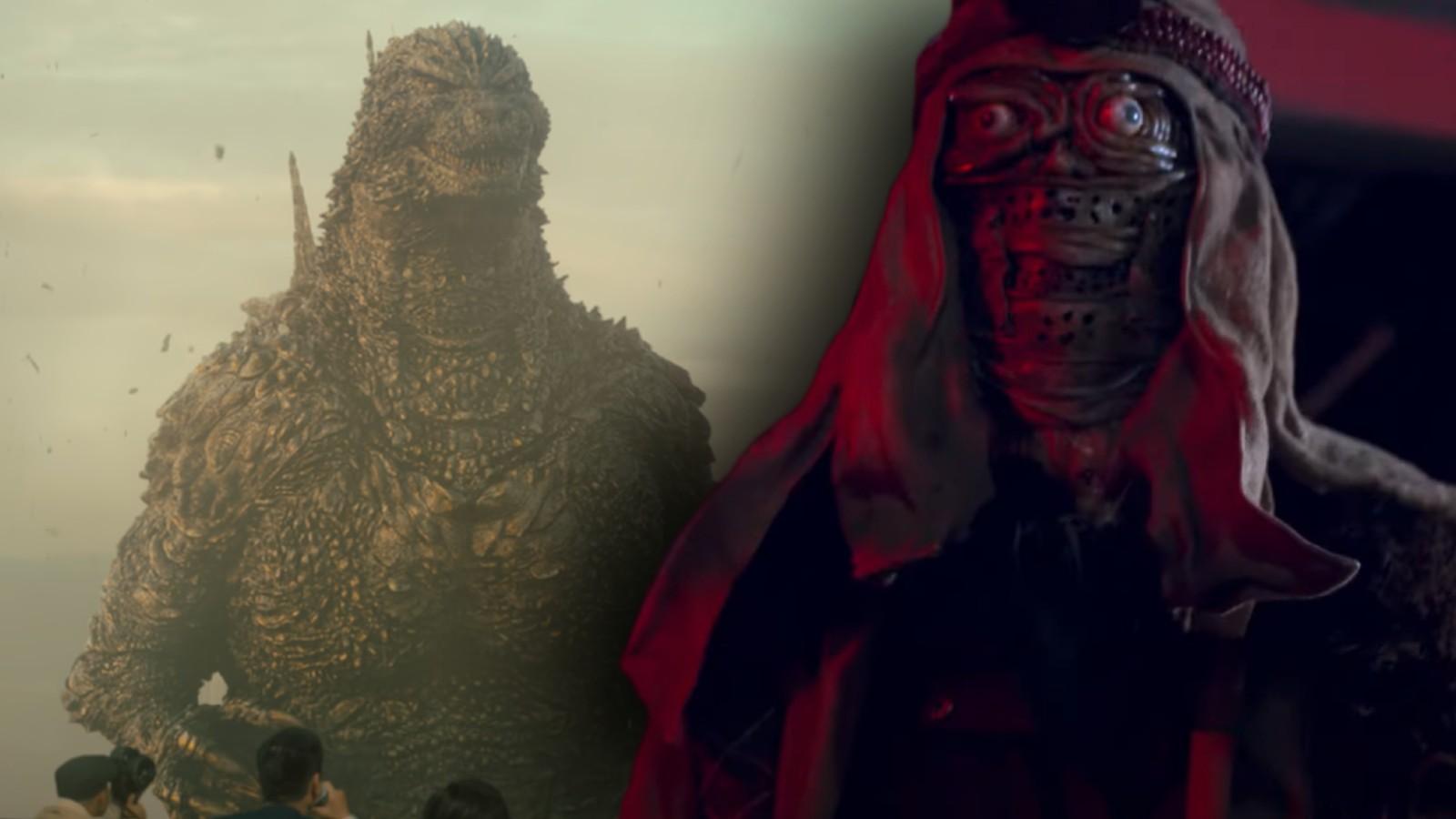 Stills from Godzilla Minus One and Lumberjack the Monster