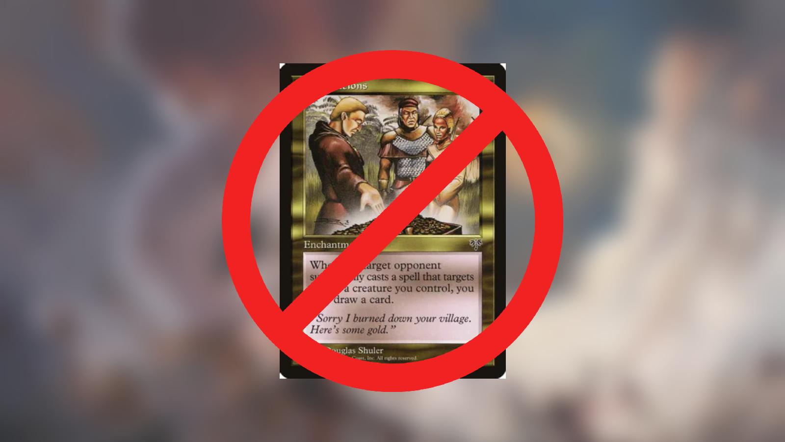 MTG Reparations card over banned sign