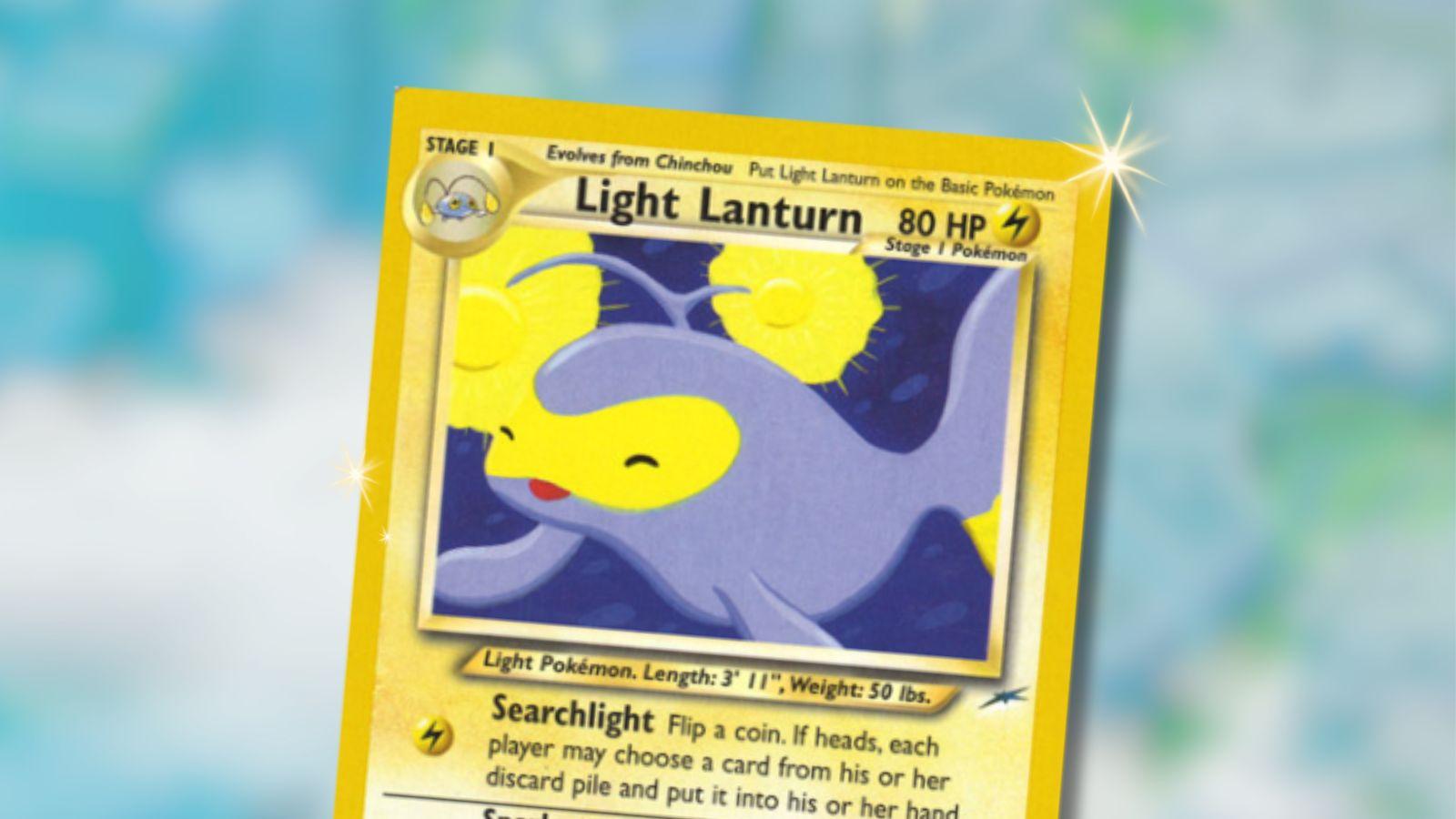 Light Lanturn Pokemon card with Lumiose City background.