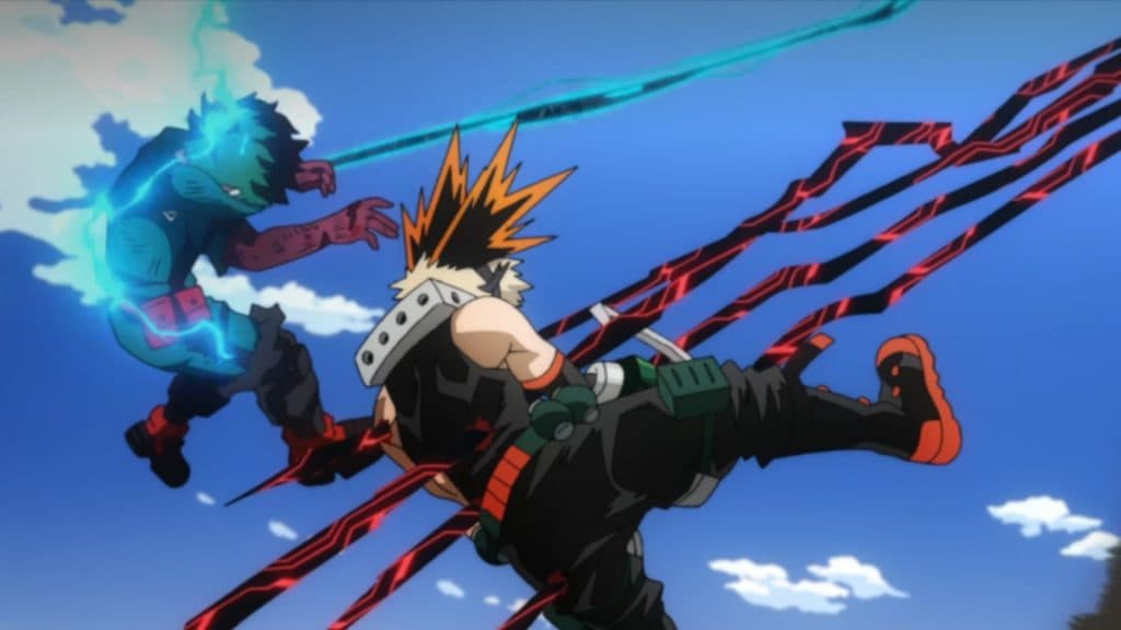 Bakugo protects Deku from Rivet Stab