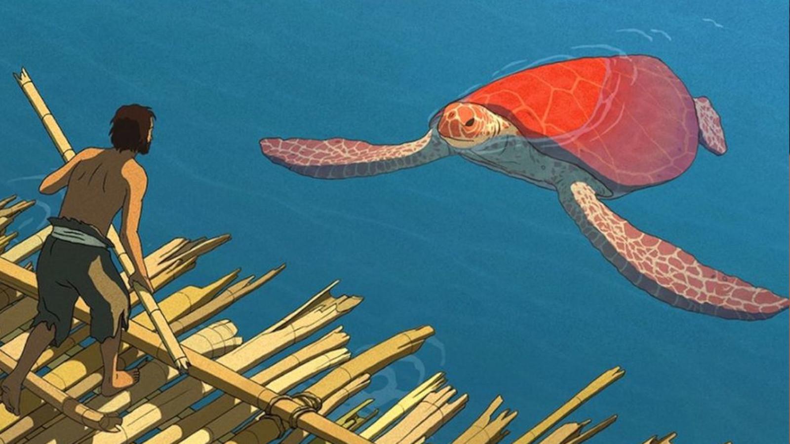 A man meets a turtle in The Red Turtle