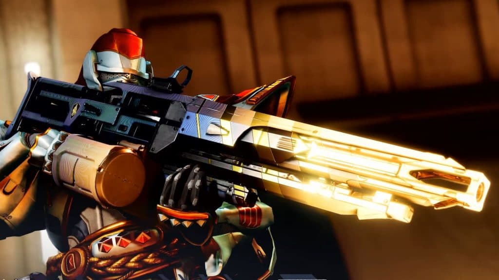 A Destiny 2 guardian wielding the Hammerhead machine gun.