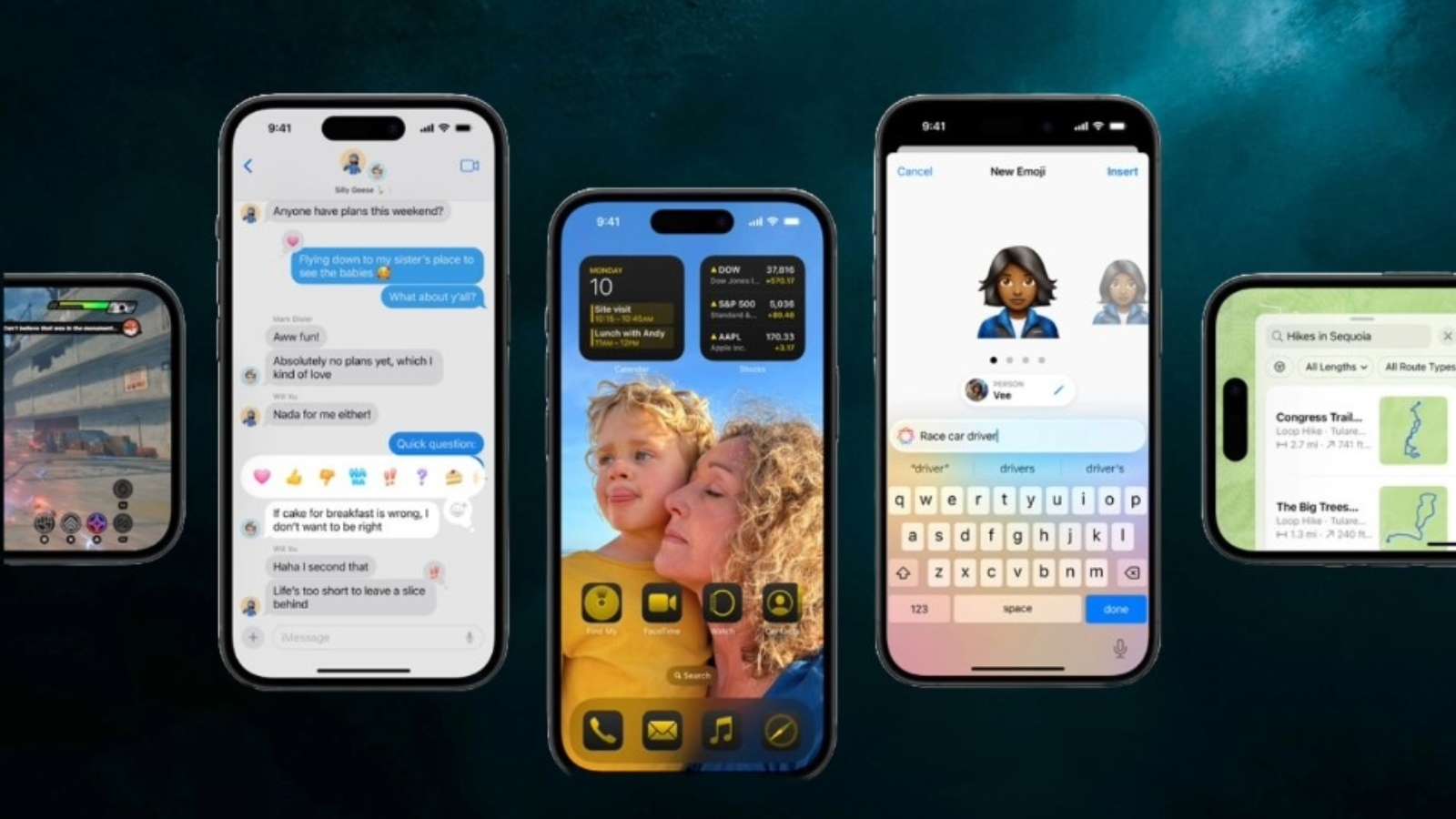 iOS 18 features are shown on various iPhones.