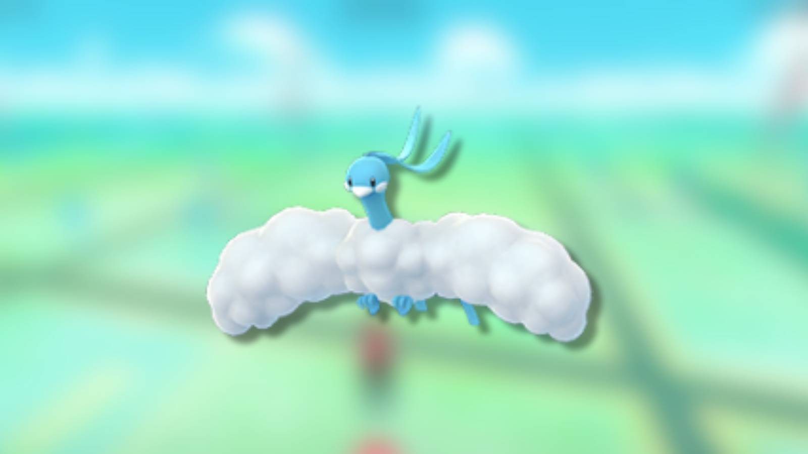 The Pokemon Altaria appears against a blurred background