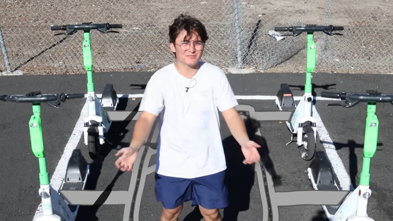 Screenshot from Reeve's video, "I built a car out of scooters."