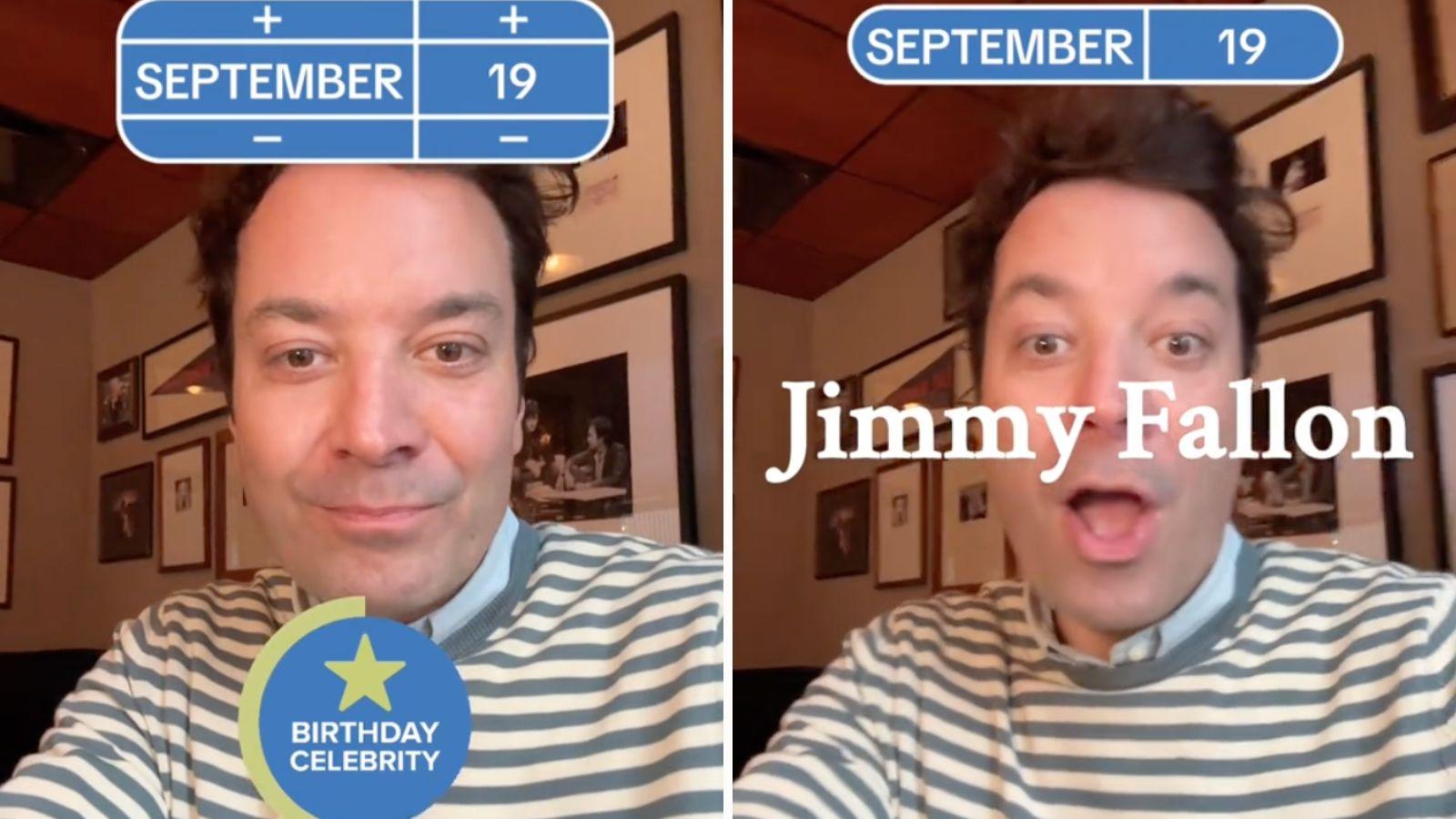 Jimmy Fallon trying out the celebrity birthday twin TikTok filter.