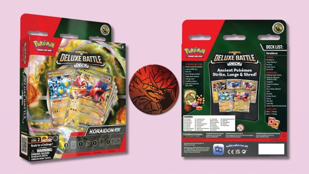 Pokemon TCG Koraidon ex Deluxe Battle Deck with coin.