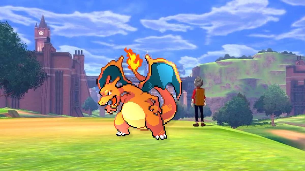 Charizard with Pokemon Sword & Shield background.