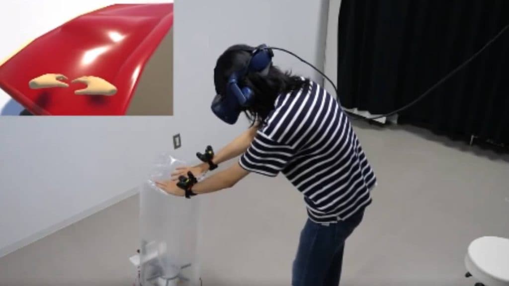 Screenshot from the video for the project on 'InflatableBots: Inflatable Shape-Changing Mobile Robots for Large-Scale Encountered-Type Haptics in VR.'