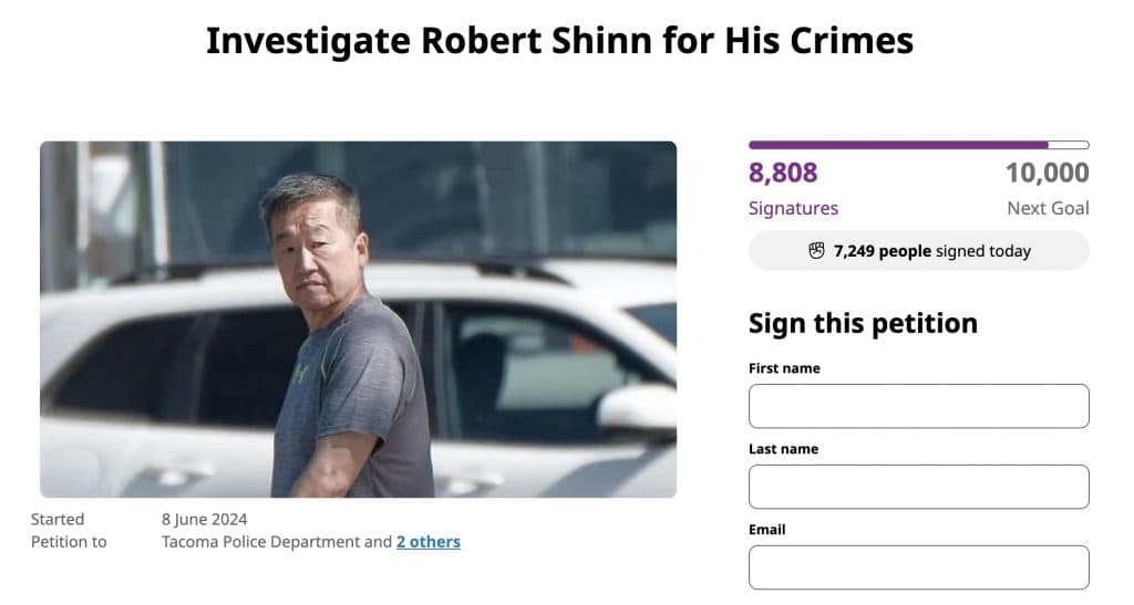 Screenshot of the petition against Robert Shinn