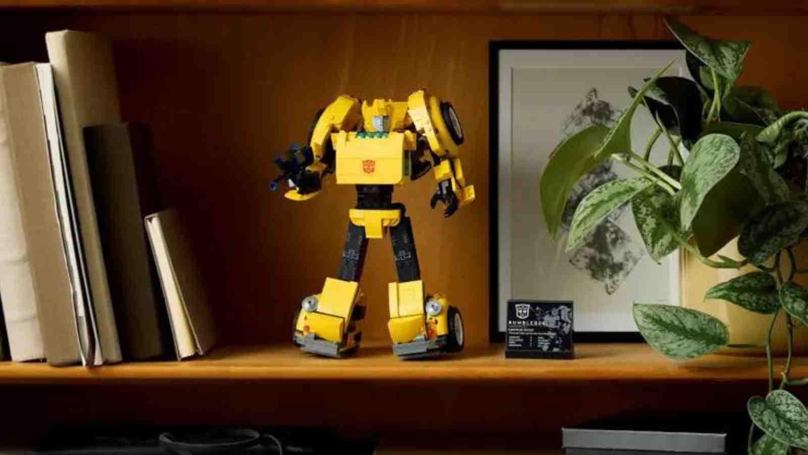The LEGO Transformers Bumblebee on display in robot mode