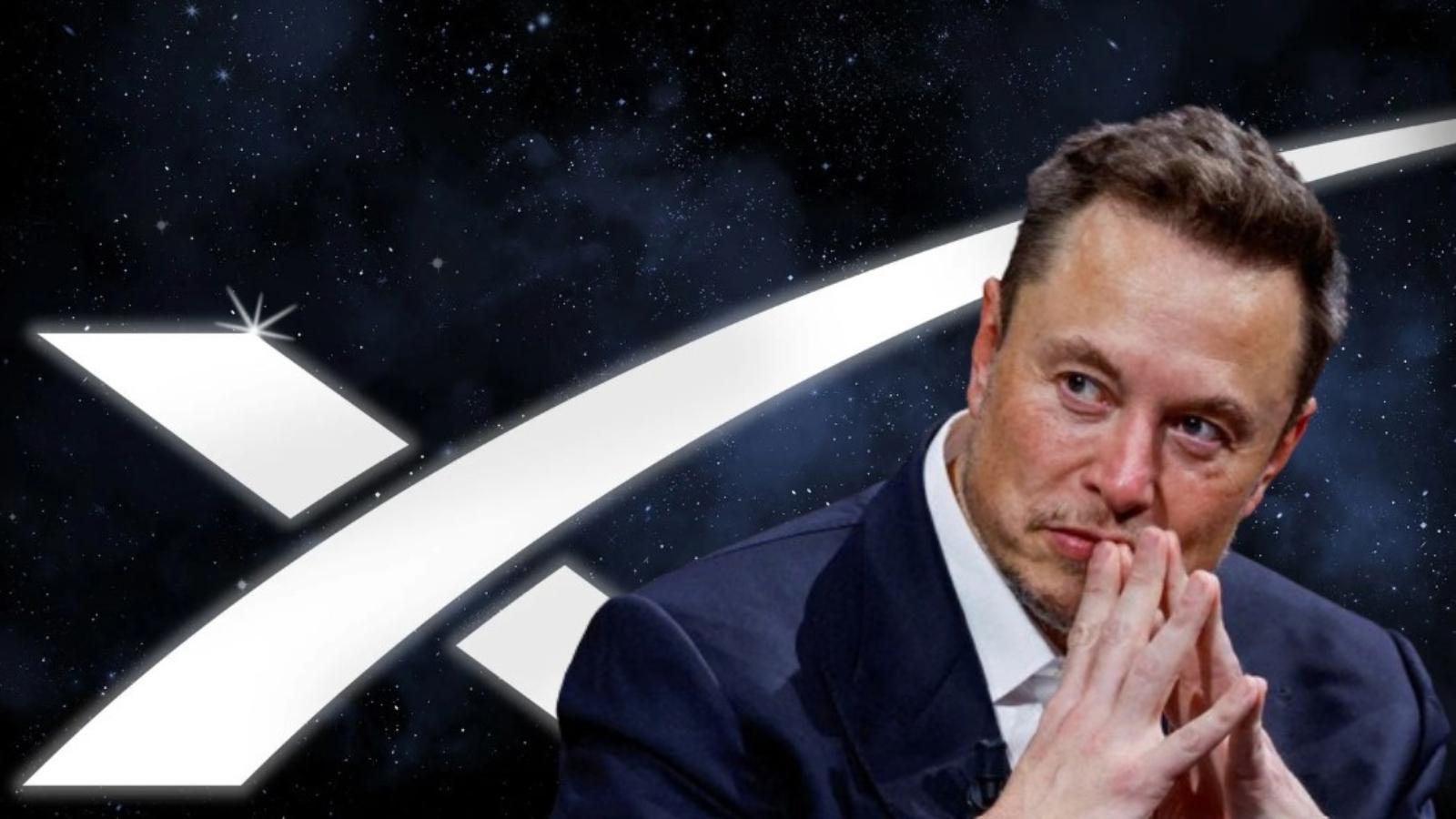 Elon Musk next to SpaceX logo