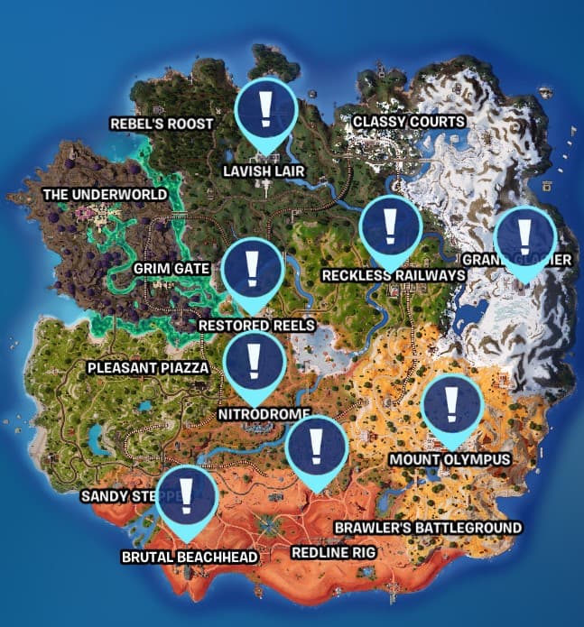 All Ride the Lightning Mythic guitar locations in Chapter 5 Season 3.