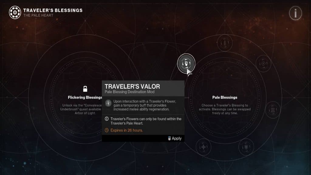 Destiny 2 Traveler's Blessings screen