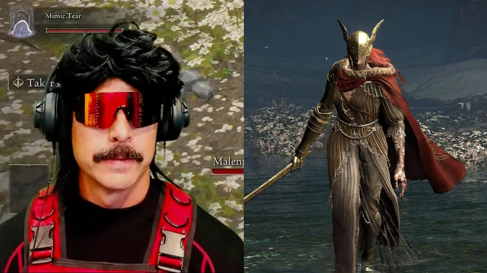 Dr Disrespect and Malenia from Elden Ring side by side image