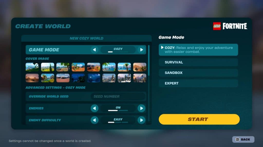 LEGO Fortnite Cozy settings