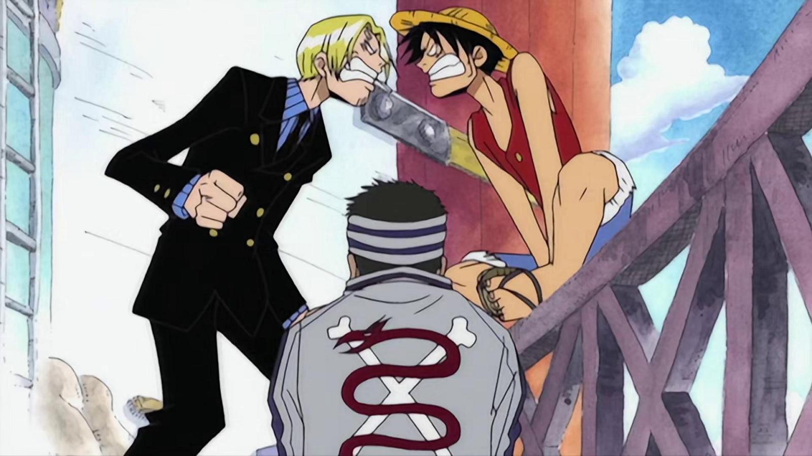 One Piece baratie Sanji and Monkey D Luffy with Gin who hasn't been seen in 25 years.
