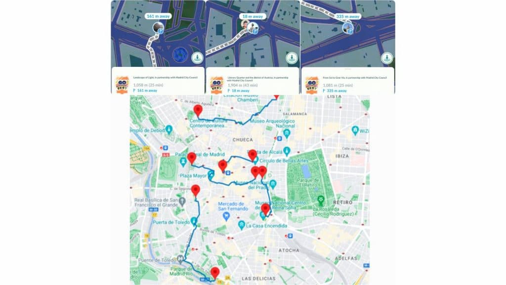 A map of Madrid shows many of the Pokemon Go Routes that Trainers can explore as part of Pokemon Go Fest Madrid 2024