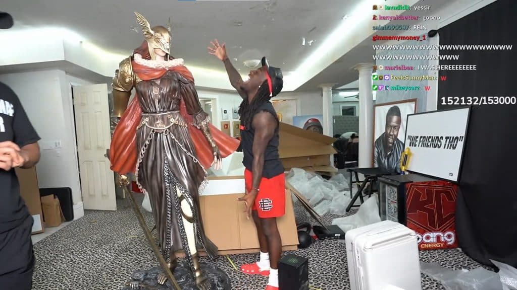 Kai Cenat reveals his new life size malenia statue gifted for completing the elden ring marathon stream