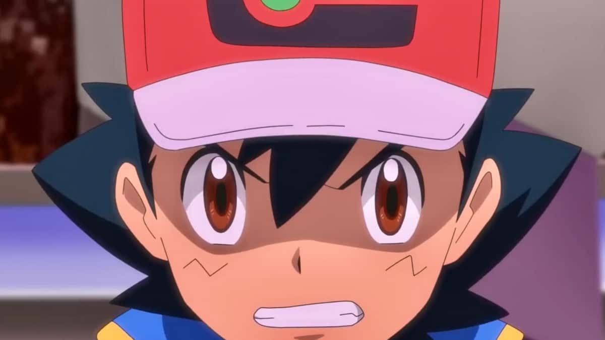 A screenshot featuring angry Ash in Pokemon.