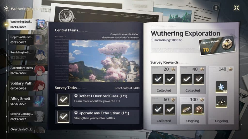 A screenshot featuring the Wuthering Waves Exploration event.