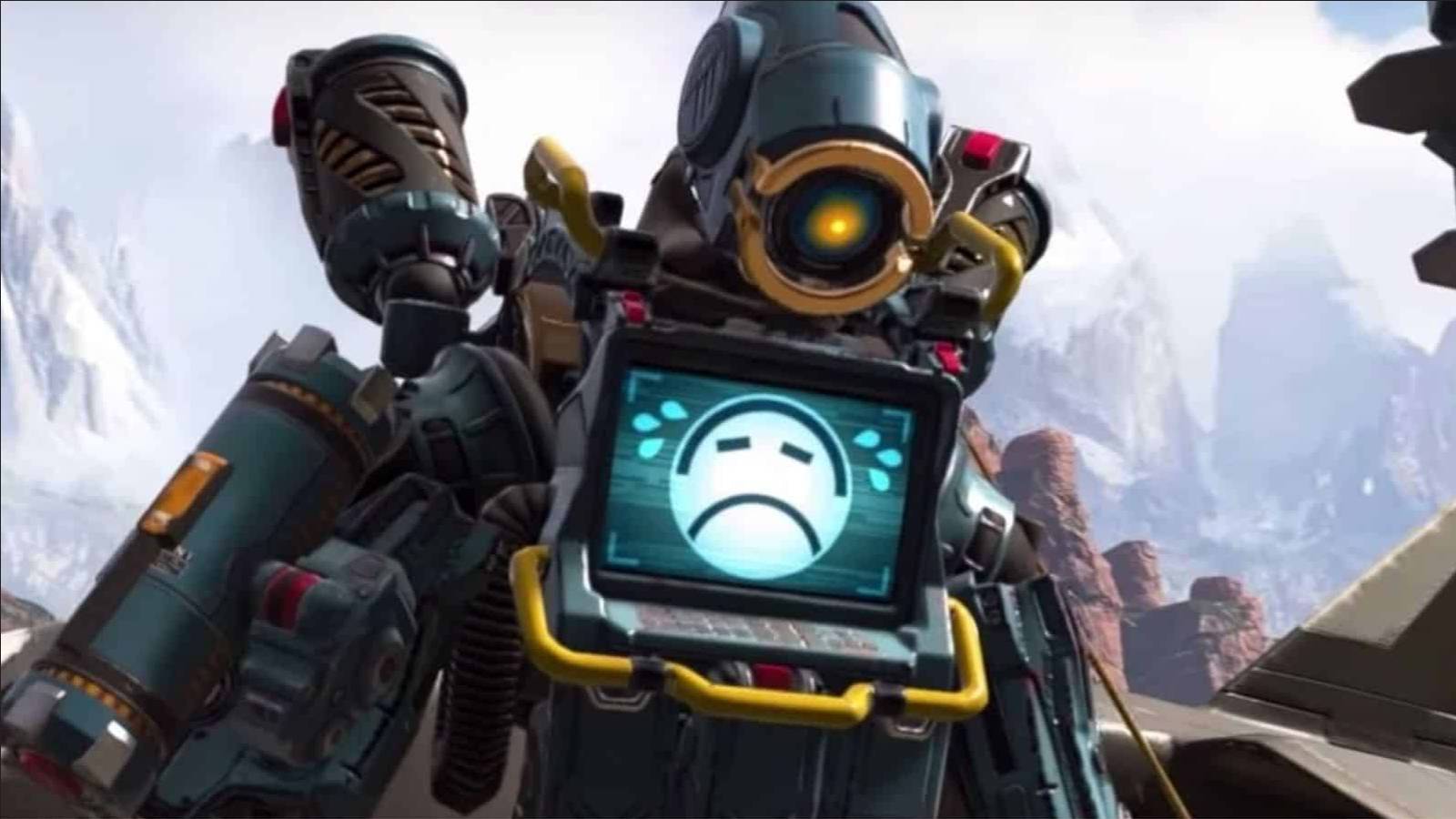 Apex Legends Pathfinder with sad face on screen