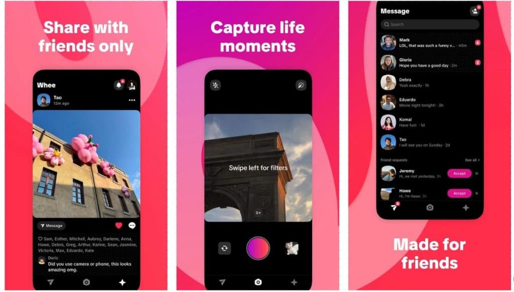 Screenshots showing TikTok Whee Interface