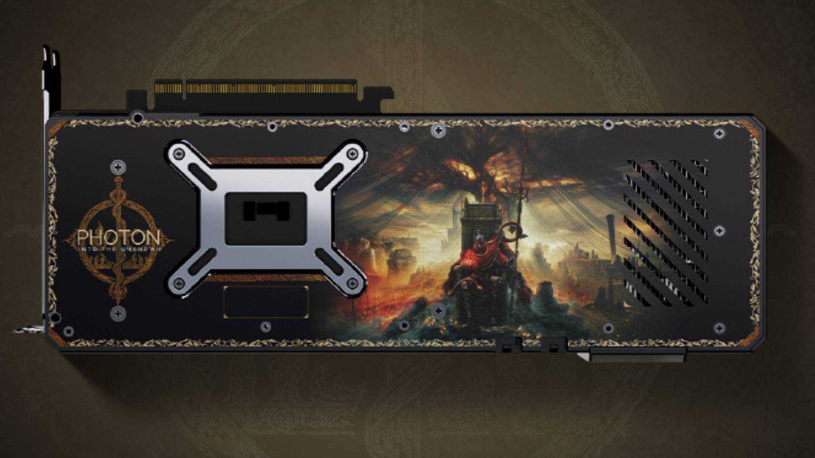 Image of the backplate of the Gunnir official Elden Ring graphics card.