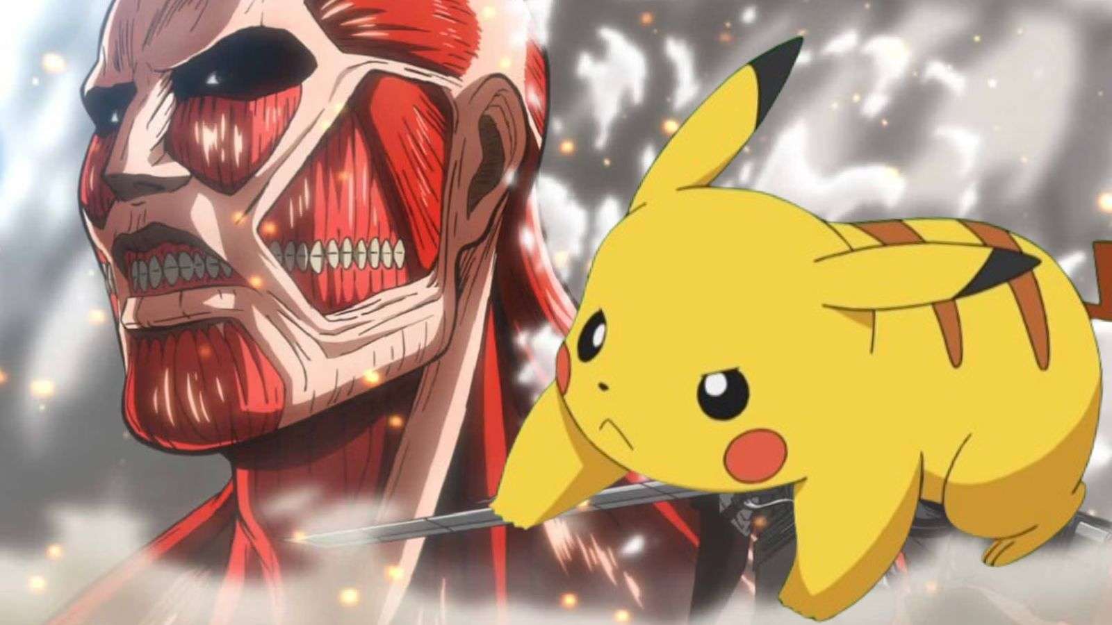 Pikachu fighting a Titan